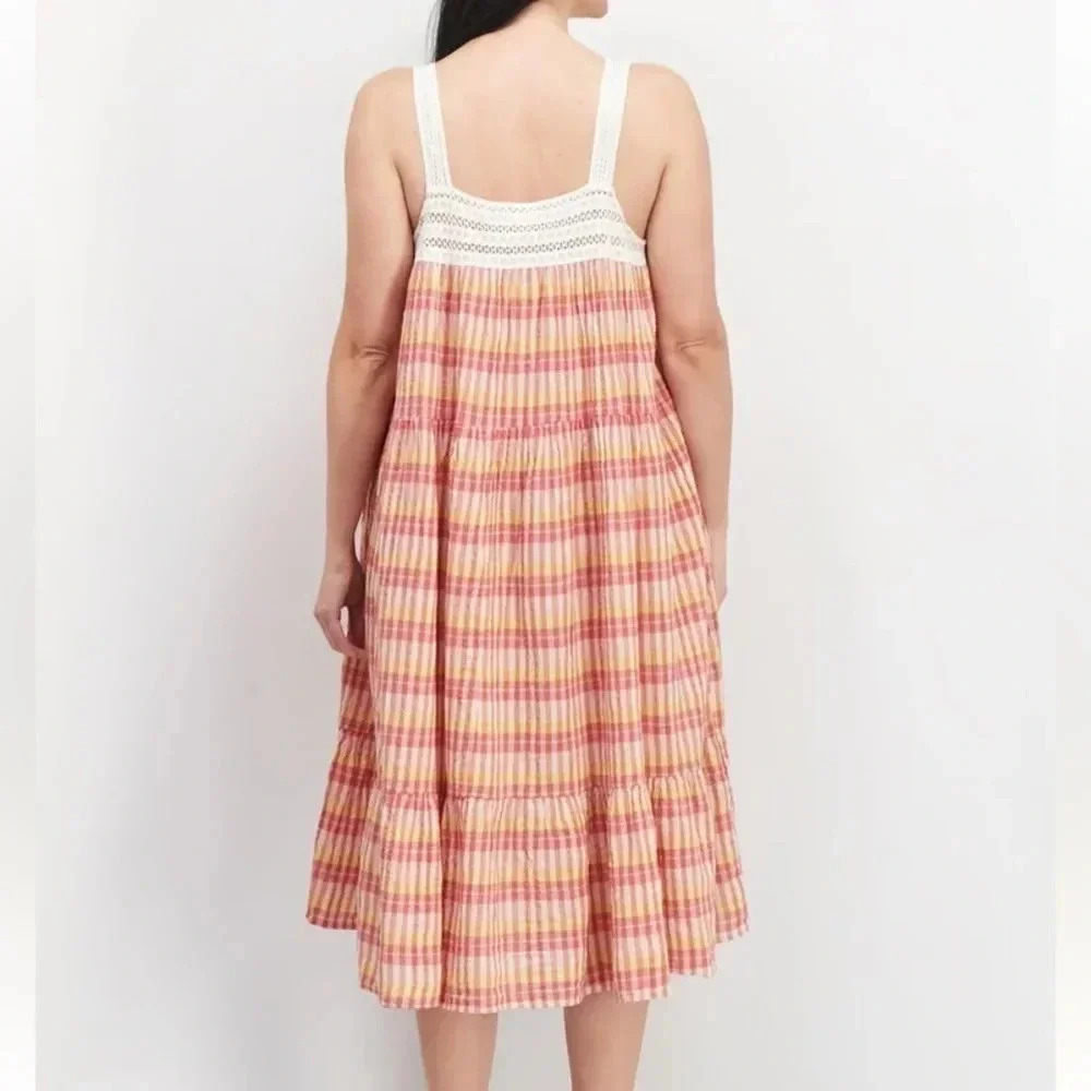Womens Textured Midi Casual Dress, White/Yellow Combo - Picture 2 of 8
